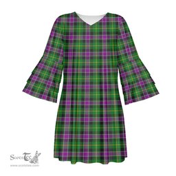 Scottish Selkirk Tartan Womens Stacked Ruffle Sleeve Tartan Dress