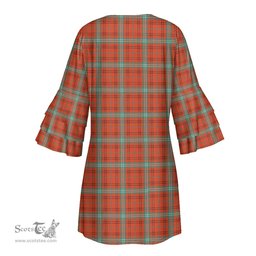 Scottish Morrison Red Ancient Tartan Womens Stacked Ruffle Sleeve Tartan Dress