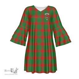 Scottish Middleton Modern Clan Tartan Crest Womens Stacked Ruffle Sleeve Tartan Dress