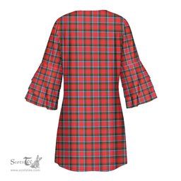 Scottish Sinclair Modern Clan Tartan Crest Womens Stacked Ruffle Sleeve Tartan Dress