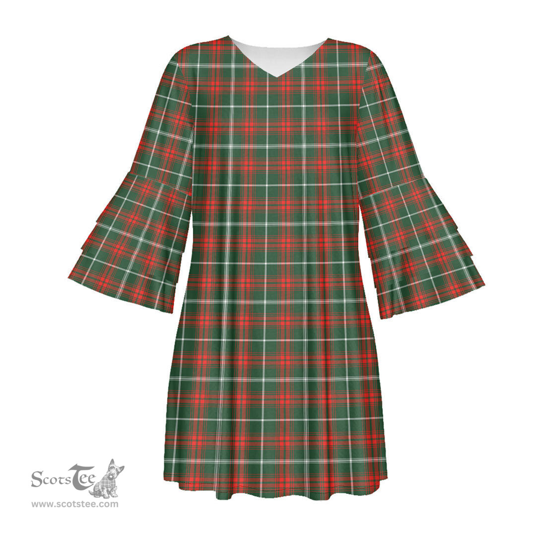 Scottish Prince of Wales Tartan Womens Stacked Ruffle Sleeve Tartan Dress