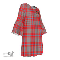 Scottish Moubray Clan Tartan Crest Womens Stacked Ruffle Sleeve Tartan Dress