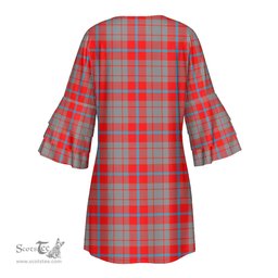 Scottish Moubray Clan Tartan Crest Womens Stacked Ruffle Sleeve Tartan Dress