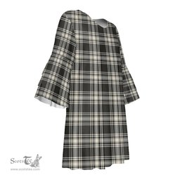 Scottish Menzies Black White Ancient Tartan Womens Stacked Ruffle Sleeve Tartan Dress