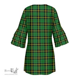 Scottish Wallace Hunting Green Clan Tartan Crest Womens Stacked Ruffle Sleeve Tartan Dress