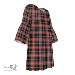 Scottish Norwegian Night Tartan Womens Stacked Ruffle Sleeve Tartan Dress