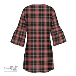 Scottish Norwegian Night Tartan Womens Stacked Ruffle Sleeve Tartan Dress