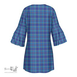 Scottish Mercer Modern Clan Tartan Crest Womens Stacked Ruffle Sleeve Tartan Dress