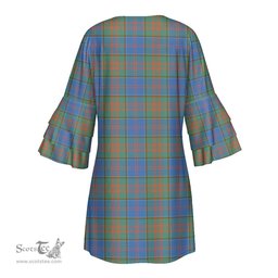 Scottish Stewart of Appin Hunting Ancient Clan Tartan Crest Womens Stacked Ruffle Sleeve Tartan Dress