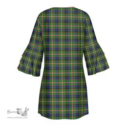 Scottish Reid Green Tartan Womens Stacked Ruffle Sleeve Tartan Dress