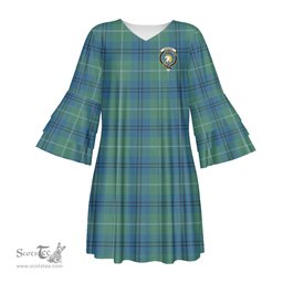 Scottish Oliphant Ancient Clan Tartan Crest Womens Stacked Ruffle Sleeve Tartan Dress