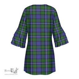 Scottish Robertson Hunting Modern Clan Tartan Crest Womens Stacked Ruffle Sleeve Tartan Dress