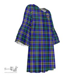 Scottish Weir Modern Clan Tartan Crest Womens Stacked Ruffle Sleeve Tartan Dress