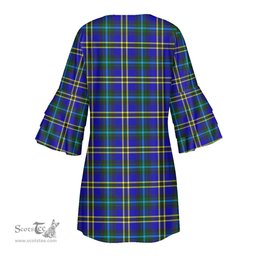 Scottish Weir Modern Clan Tartan Crest Womens Stacked Ruffle Sleeve Tartan Dress