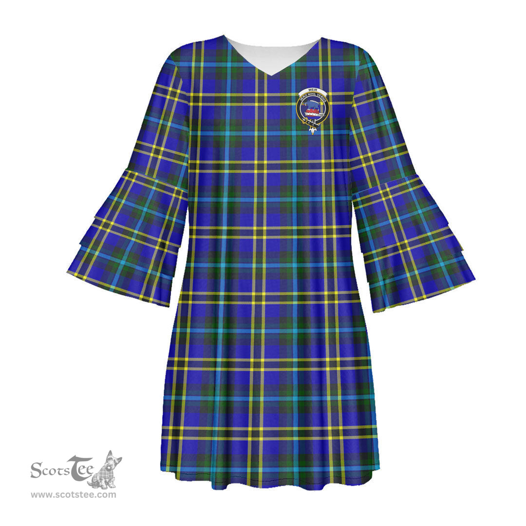Scottish Weir Modern Clan Tartan Crest Womens Stacked Ruffle Sleeve Tartan Dress