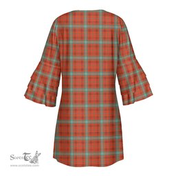 Scottish Morrison Red Ancient Clan Tartan Crest Womens Stacked Ruffle Sleeve Tartan Dress