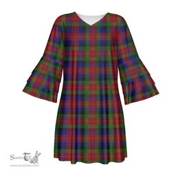Scottish Tennant Tartan Womens Stacked Ruffle Sleeve Tartan Dress