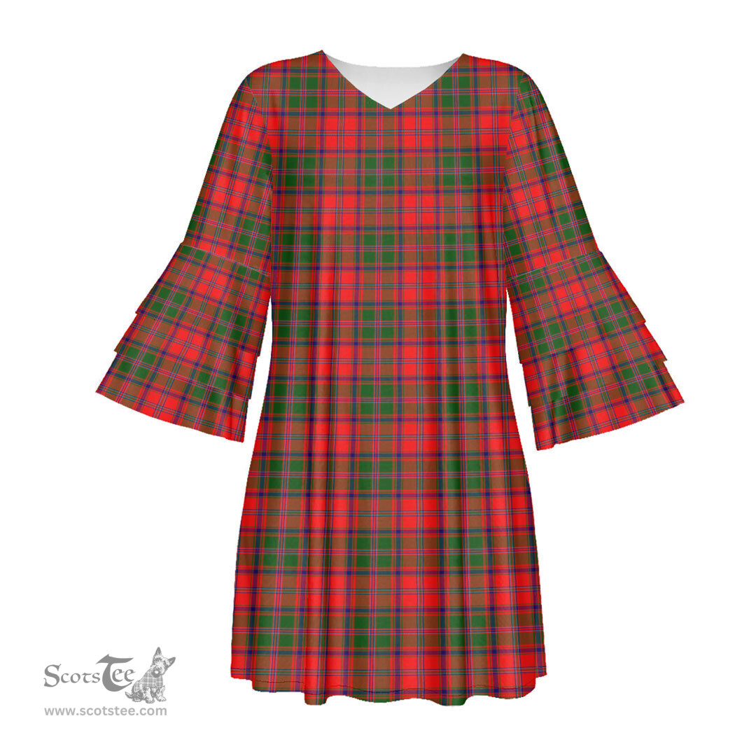 Scottish Stewart of Appin Modern Tartan Womens Stacked Ruffle Sleeve Tartan Dress