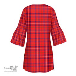 Scottish Rose Modern Tartan Womens Stacked Ruffle Sleeve Tartan Dress