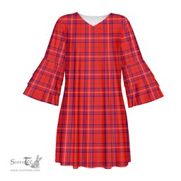 Scottish Rose Modern Tartan Womens Stacked Ruffle Sleeve Tartan Dress