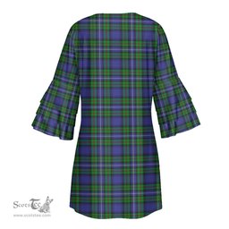 Scottish Robertson Hunting Modern Tartan Womens Stacked Ruffle Sleeve Tartan Dress