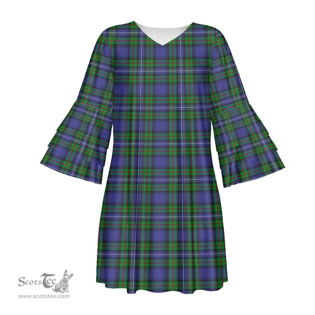 Scottish Robertson Hunting Modern Tartan Womens Stacked Ruffle Sleeve Tartan Dress