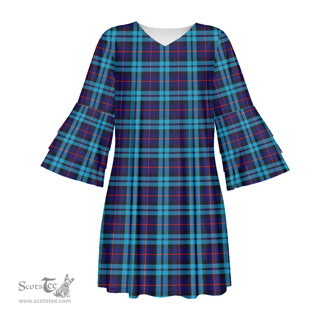 Scottish McCorquodale Tartan Womens Stacked Ruffle Sleeve Tartan Dress