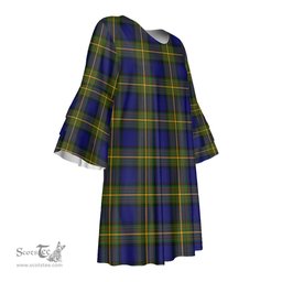 Scottish More Muir Tartan Womens Stacked Ruffle Sleeve Tartan Dress