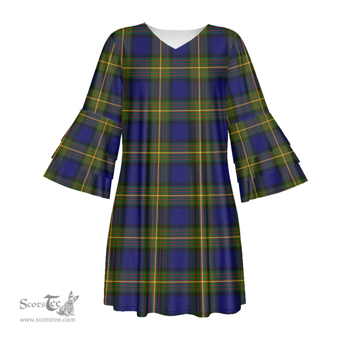 Scottish More Muir Tartan Womens Stacked Ruffle Sleeve Tartan Dress