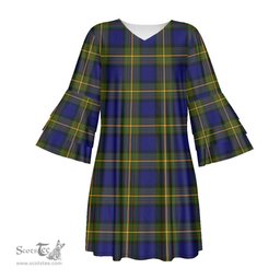 Scottish More Muir Tartan Womens Stacked Ruffle Sleeve Tartan Dress