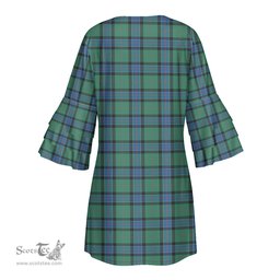 Scottish Sinclair Hunting Ancient Clan Tartan Crest Womens Stacked Ruffle Sleeve Tartan Dress