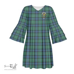 Scottish Sinclair Hunting Ancient Clan Tartan Crest Womens Stacked Ruffle Sleeve Tartan Dress