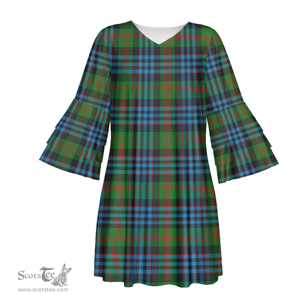 Scottish Newlands of Lauriston Tartan Womens Stacked Ruffle Sleeve Tartan Dress