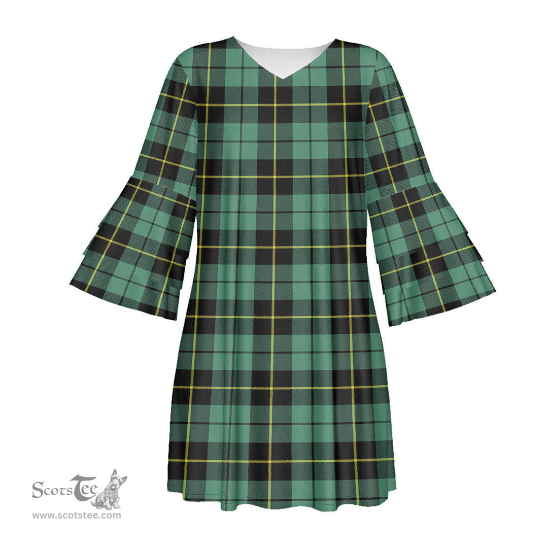 Scottish Wallace Hunting Ancient Tartan Womens Stacked Ruffle Sleeve Tartan Dress