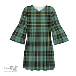 Scottish Wallace Hunting Ancient Tartan Womens Stacked Ruffle Sleeve Tartan Dress