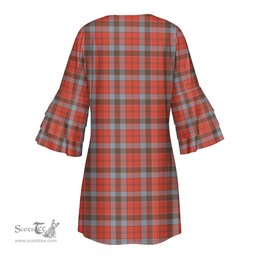 Scottish Robertson Weathered Tartan Womens Stacked Ruffle Sleeve Tartan Dress