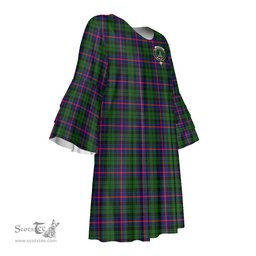 Scottish Morrison Modern Clan Tartan Crest Womens Stacked Ruffle Sleeve Tartan Dress