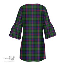 Scottish Morrison Modern Clan Tartan Crest Womens Stacked Ruffle Sleeve Tartan Dress