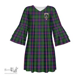 Scottish Morrison Modern Clan Tartan Crest Womens Stacked Ruffle Sleeve Tartan Dress