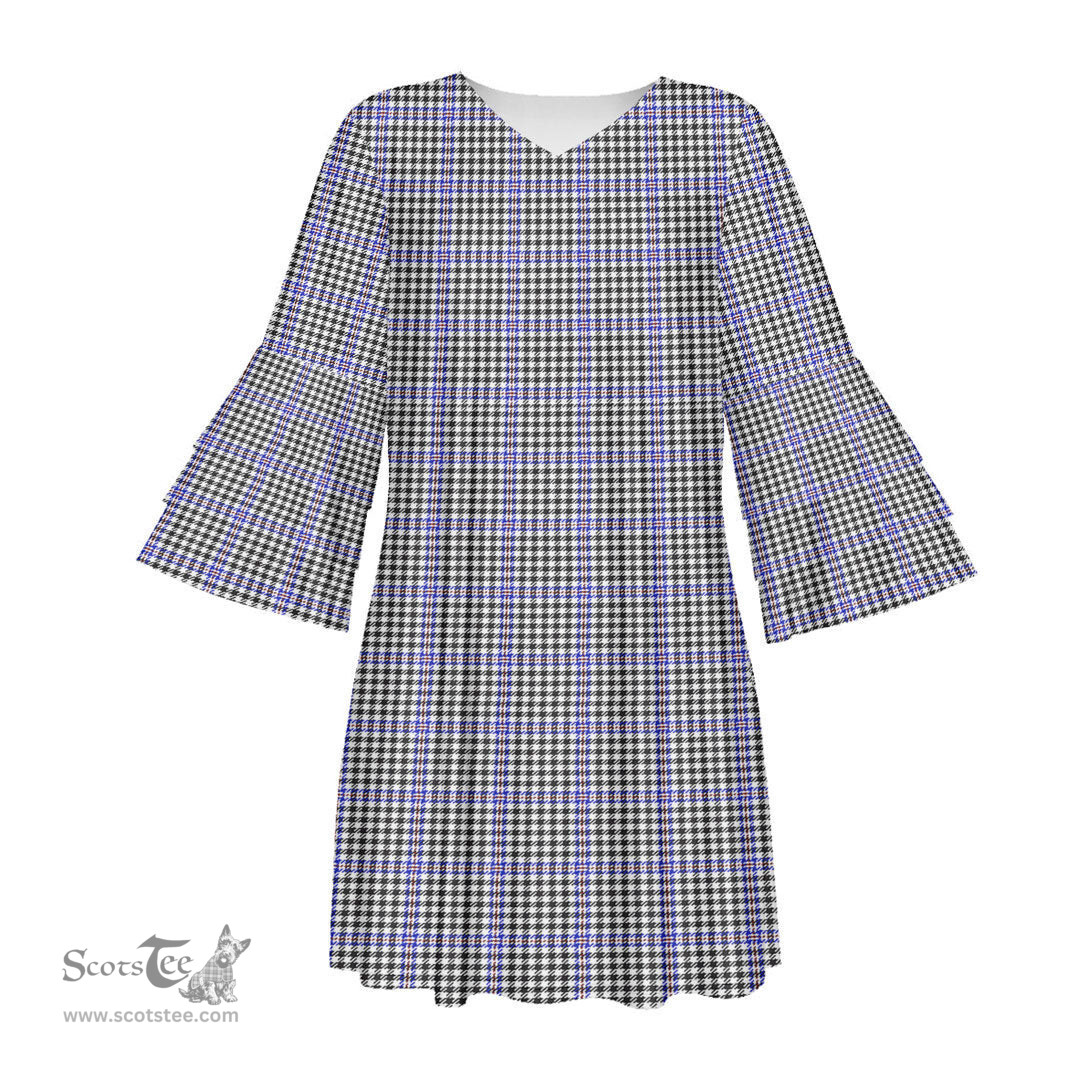 Scottish Sir Walter Scott Tartan Womens Stacked Ruffle Sleeve Tartan Dress