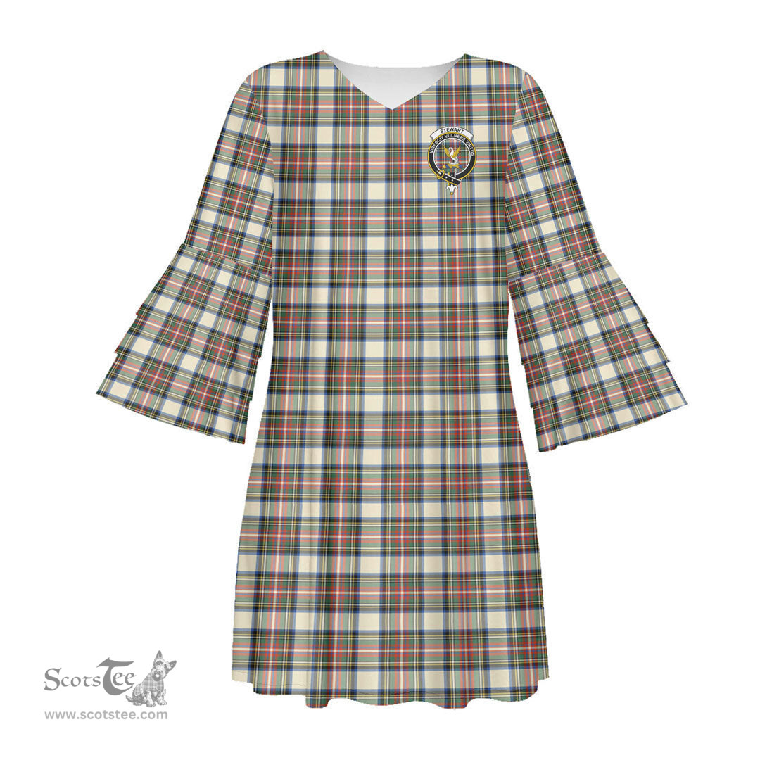Scottish Stewart Dress Ancient Clan Tartan Crest Womens Stacked Ruffle Sleeve Tartan Dress