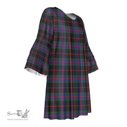 Scottish Nairn Tartan Womens Stacked Ruffle Sleeve Tartan Dress