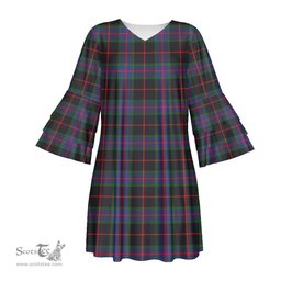Scottish Nairn Tartan Womens Stacked Ruffle Sleeve Tartan Dress