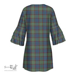 Scottish Nicolson Hunting Ancient Tartan Womens Stacked Ruffle Sleeve Tartan Dress