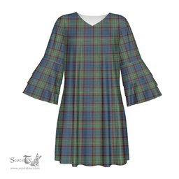 Scottish Nicolson Hunting Ancient Tartan Womens Stacked Ruffle Sleeve Tartan Dress