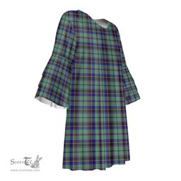 Scottish Stevenson Tartan Womens Stacked Ruffle Sleeve Tartan Dress