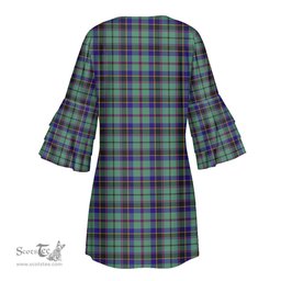 Scottish Stevenson Tartan Womens Stacked Ruffle Sleeve Tartan Dress
