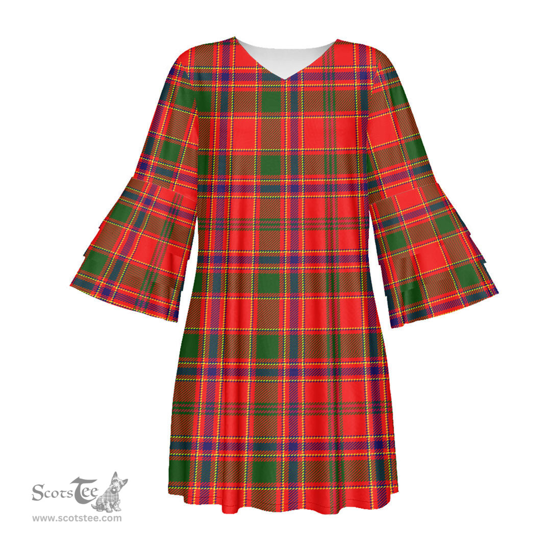 Scottish Munro Modern Tartan Womens Stacked Ruffle Sleeve Tartan Dress