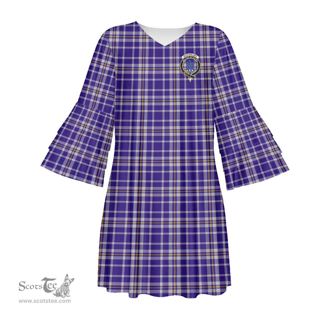 Scottish Ochterlony Clan Tartan Crest Womens Stacked Ruffle Sleeve Tartan Dress