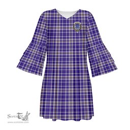 Scottish Ochterlony Clan Tartan Crest Womens Stacked Ruffle Sleeve Tartan Dress